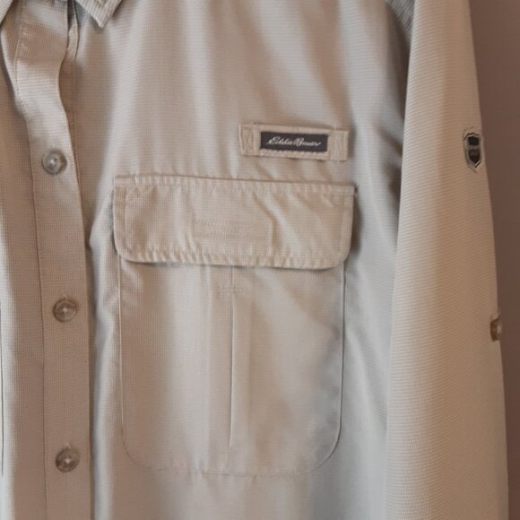 Eddie Bauer UPF Guide Tan/Cream Long-Sleeved Button Up Tech Shirt,  Large Tall - Picture 4 of 14